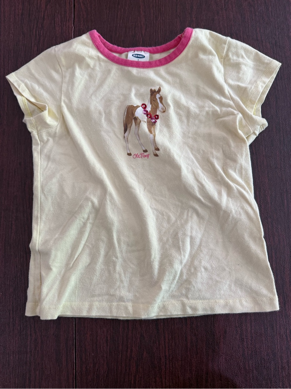Old Navy Kids Yellow Horse Graphic Tee with Pink Trim